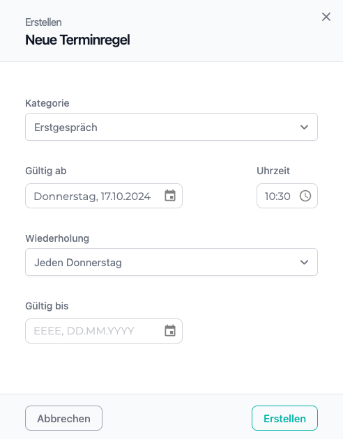 Einstellungen Terminregel